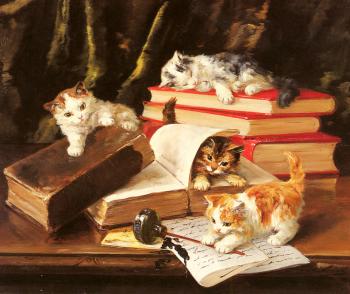 阿爾弗雷德 阿瑟 佈魯內爾 德 紐維爾 Kittens Playing on a Desk 阿爾弗雷德 阿瑟 佈魯內爾 德 紐維爾 Kittens Playing on a Desk